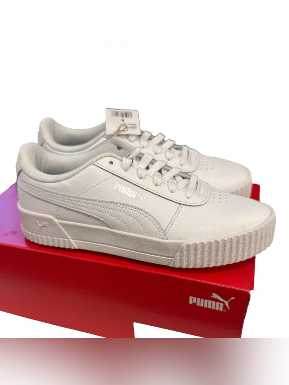 Puma Carina Women’s Leather Court Sneakers White Platform 8 NIB